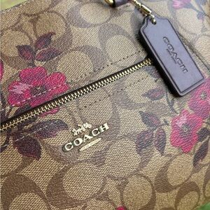 Coach Tan and Pink Floral Shoulder Bag